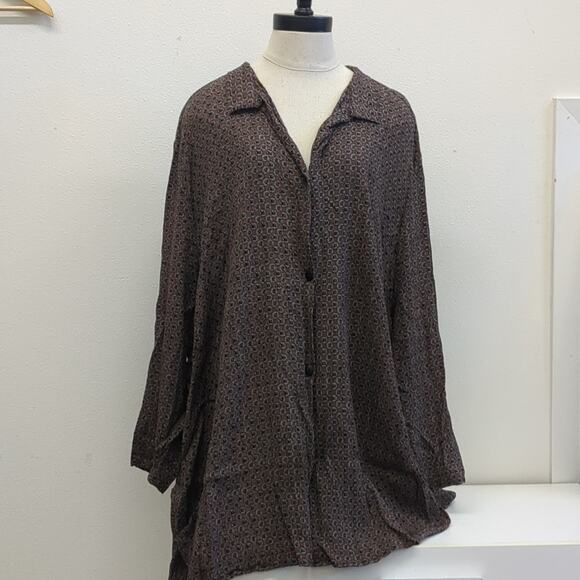 The Big Shirt by Carole Tomkins brown Rayon patterned button down shirt size 3X - Picture 1 of 6